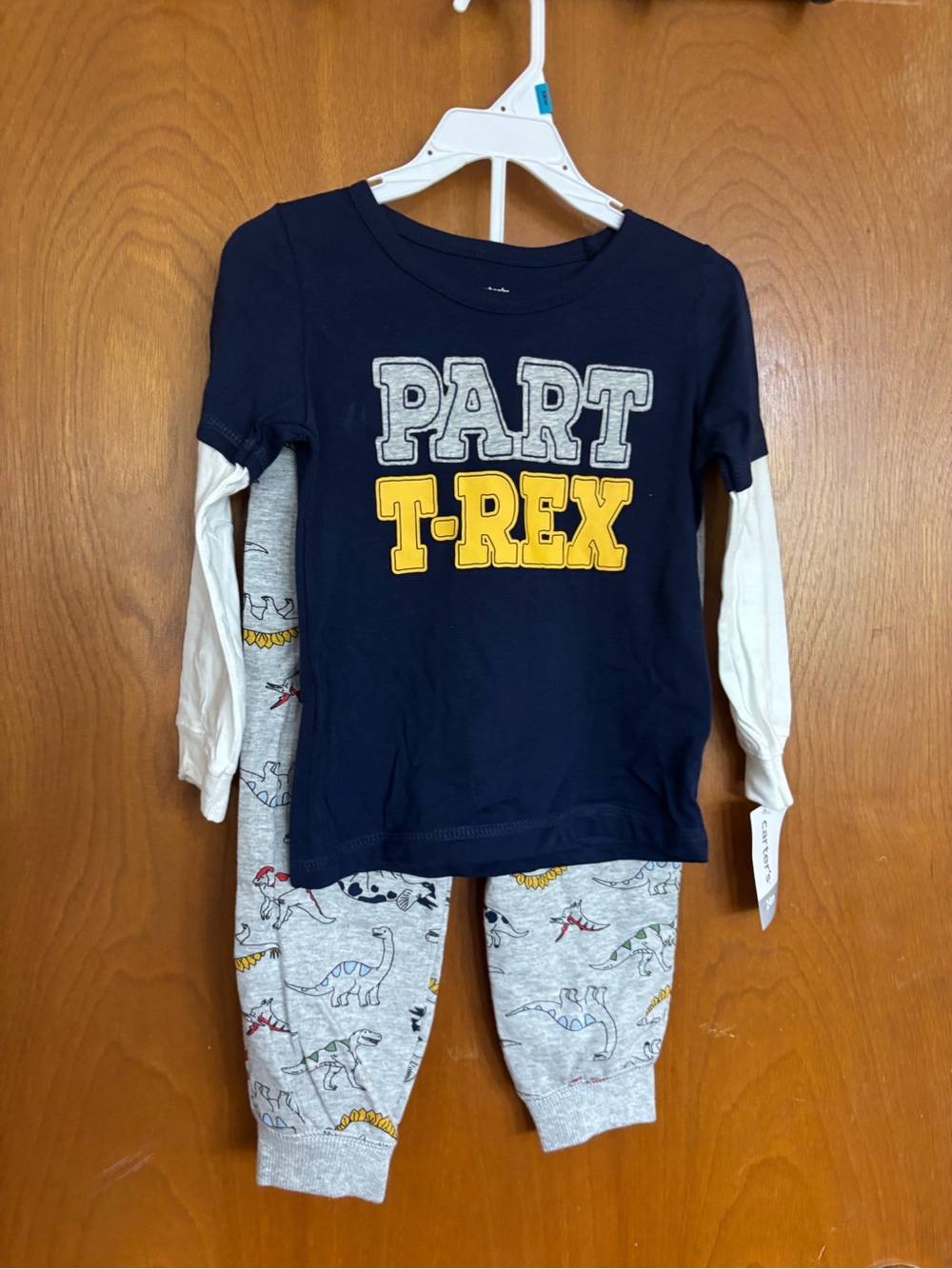 Carter's Navy Blue and Cream 'Part T-Rex' Pajama Set with Dino Print Pants
